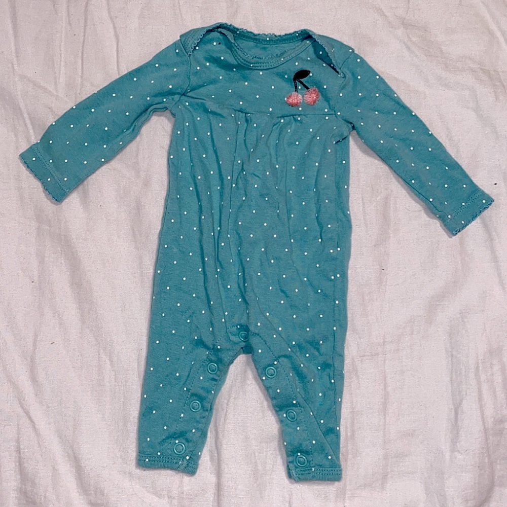 Blue polka dot onesie